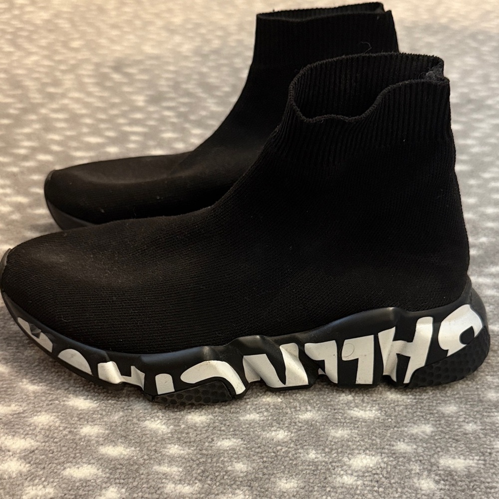 Balenciaga all Black Sock Sneakers graffiti size women's 5 comfy black sneakers - Picture 2 of 8